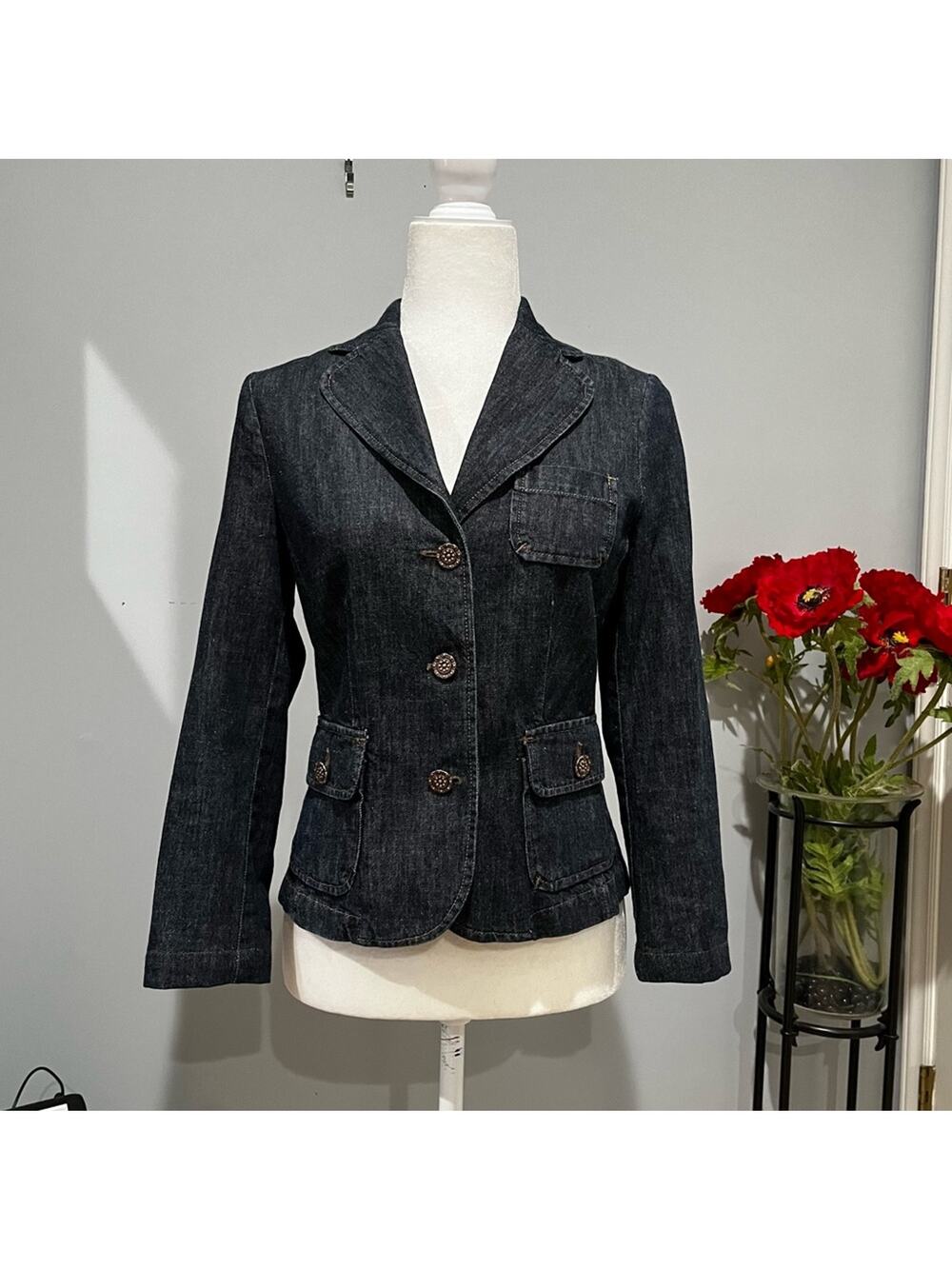NEW Italian Custom Tailored Art Deco Flower Button Front Suit Blazer Jacket NWOT